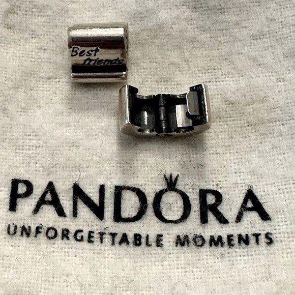 (2) Authentic Pandora Sterling Silver Best Friend Charm Bead & Clip 925 ALE #39 - Picture 10 of 12